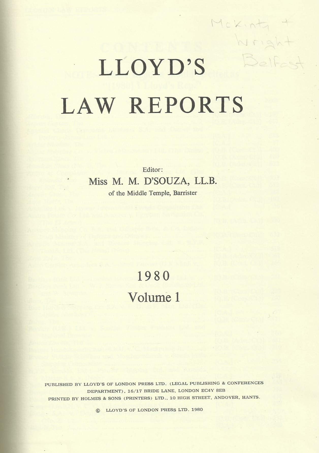 Lloyd's Law Reports - 1980, Volume 1