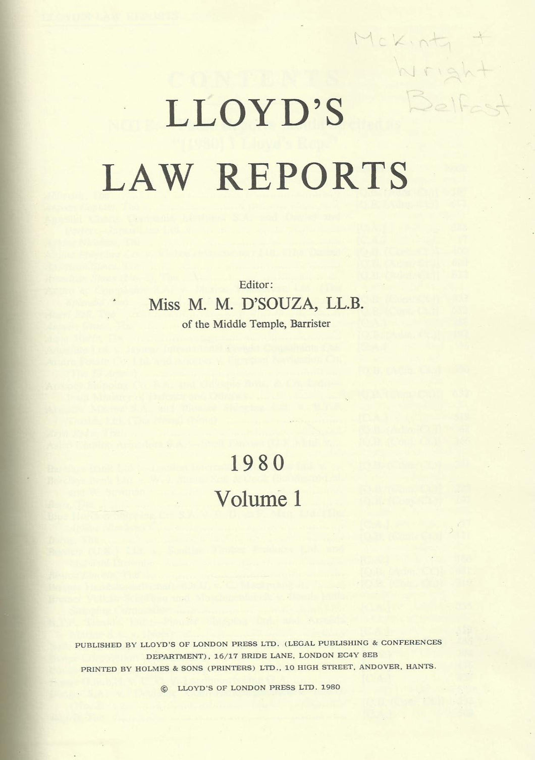 Lloyd's Law Reports - 1980, Volume 1