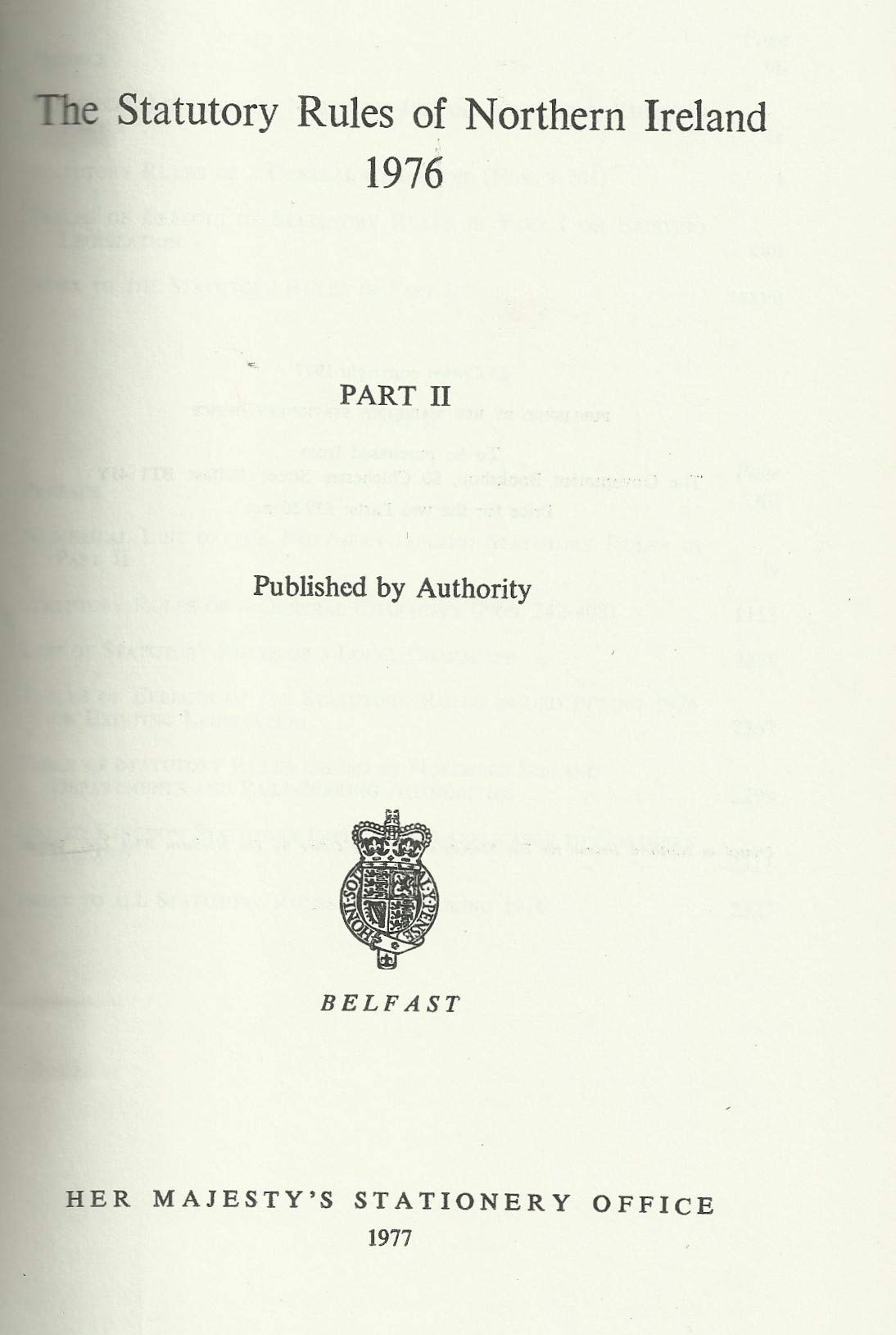 Northern Ireland Statutory Rules and Orders 1976 Part II - The Statutory Rules and Orders of Northern Ireland
