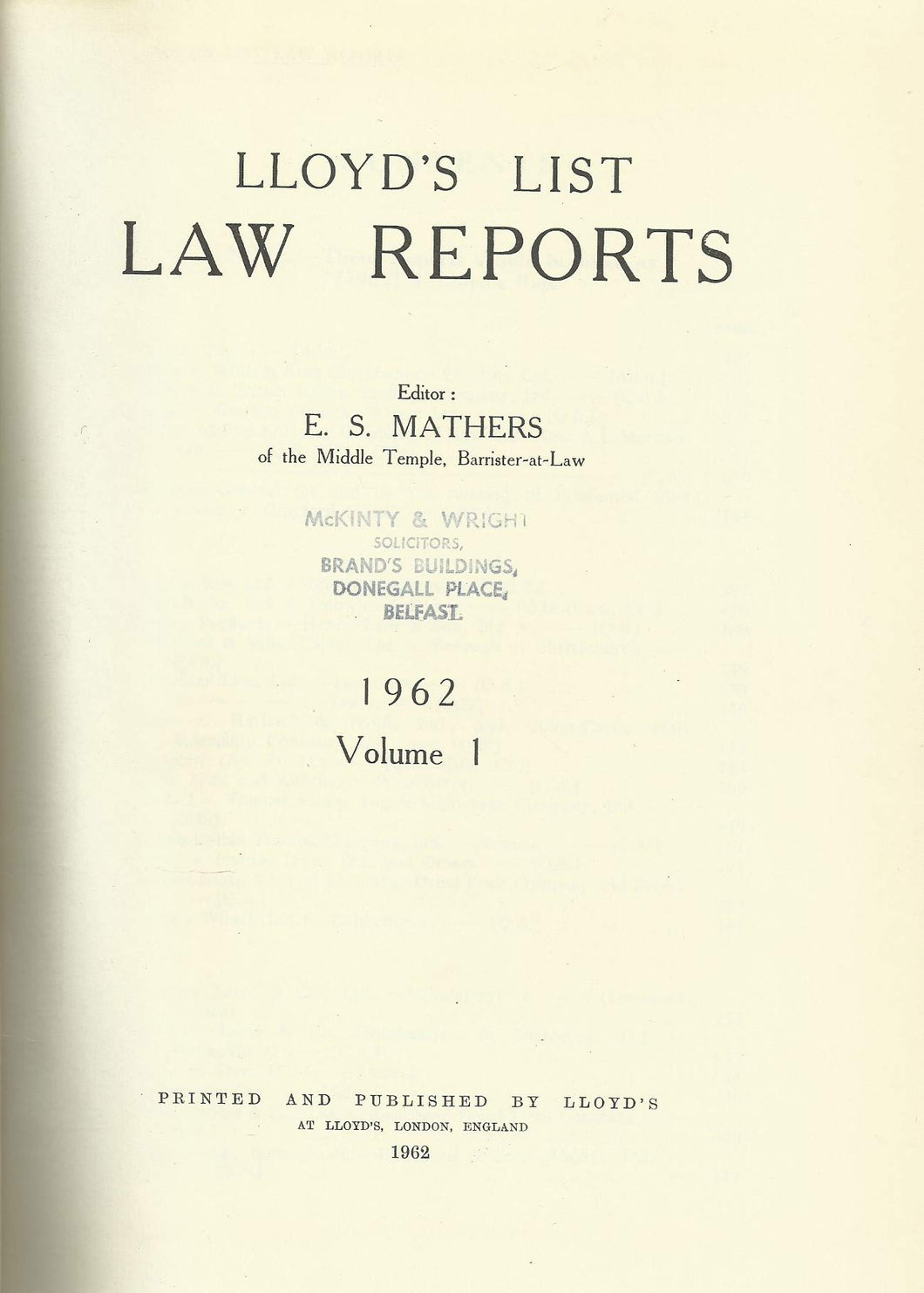 Lloyd's List Law Reports 1962, Volume 1