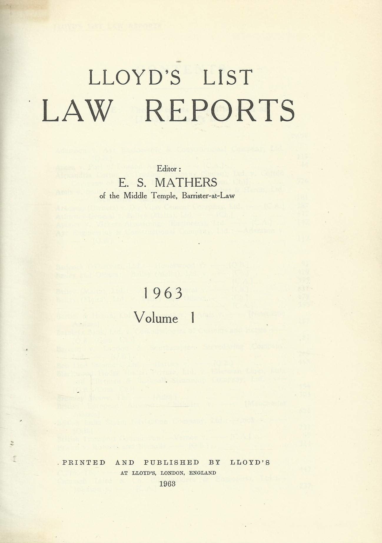Lloyd's List Law Reports - 1963, Volume 1