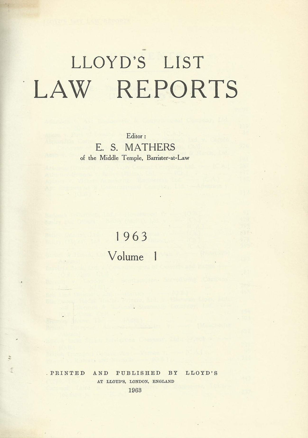 Lloyd's List Law Reports - 1963, Volume 1