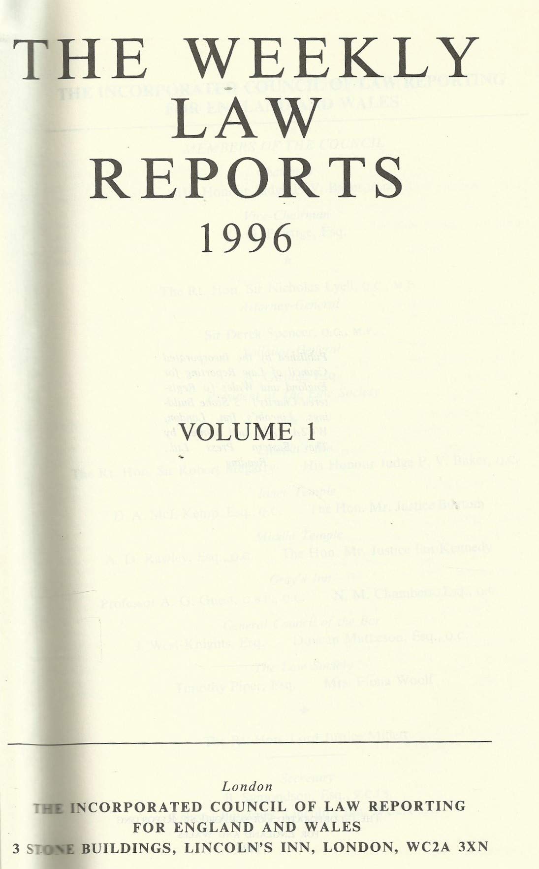 Weekly Law Reports 1996 Vol 1