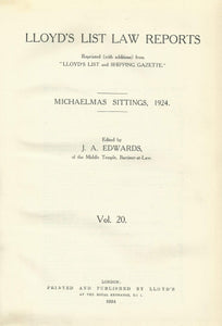 Lloyd's List Law Reports - Volume 20, Michaelmas Sittings, 1924