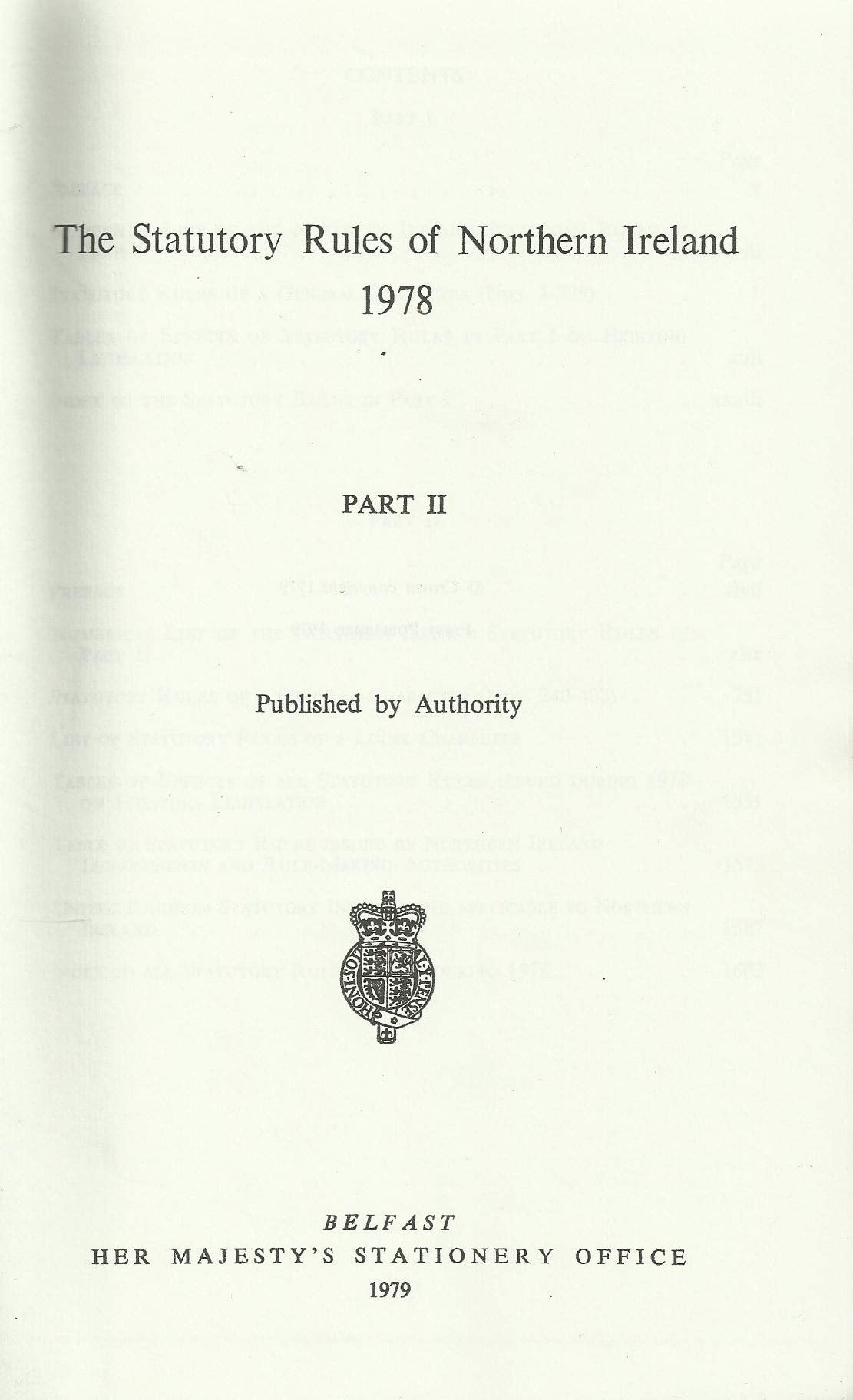Northern Ireland Statutory Rules 1978 Part II