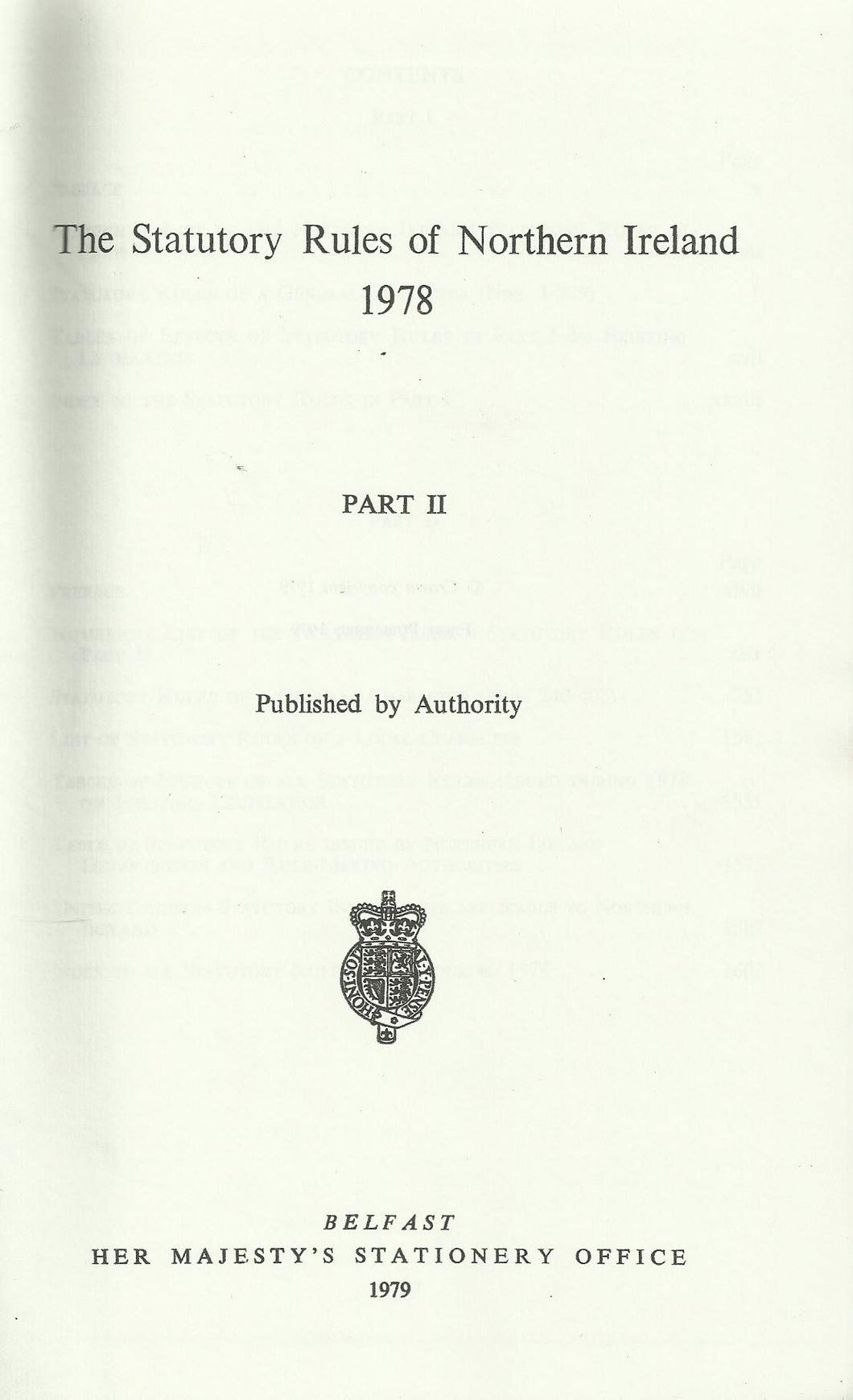 Northern Ireland Statutory Rules 1978 Part II