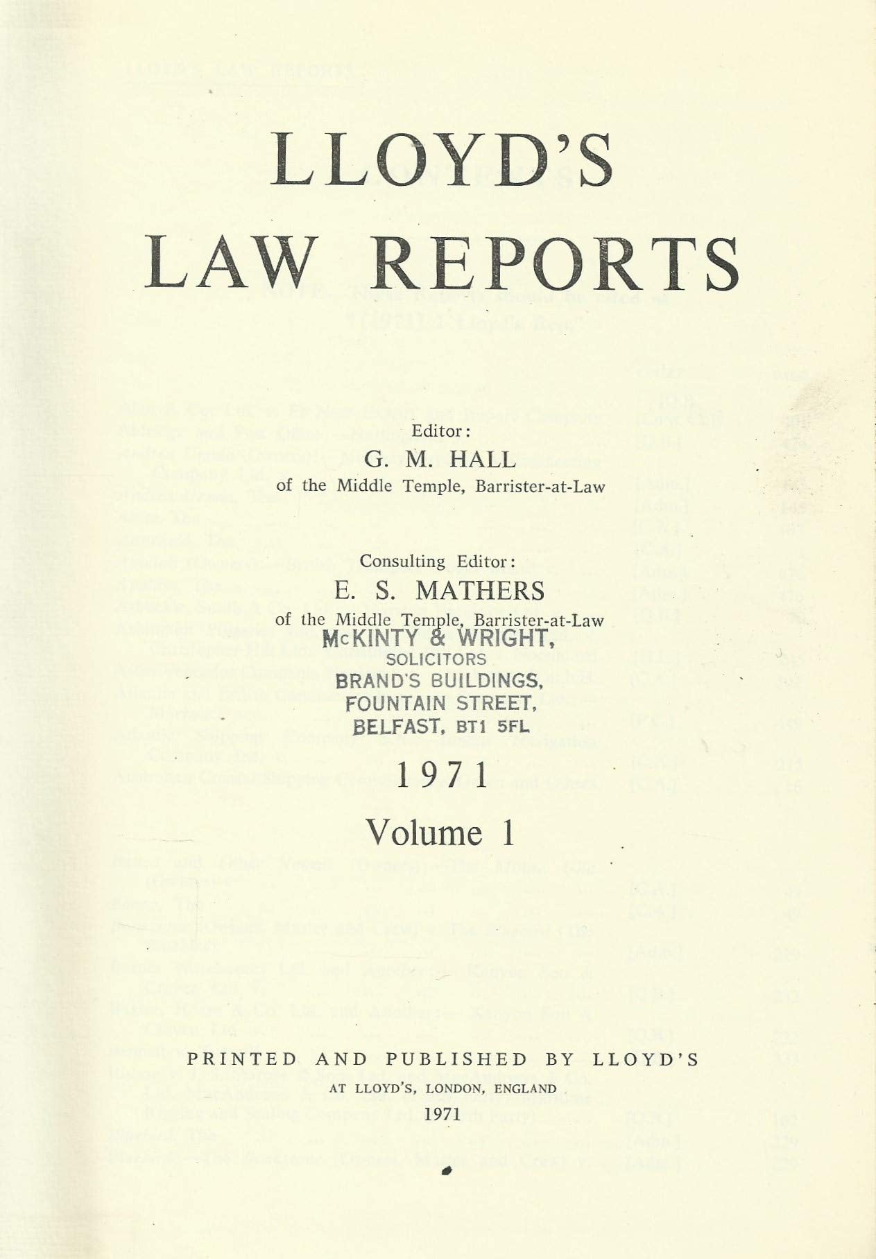Lloyd's Law Reports - 1971, Volume 1