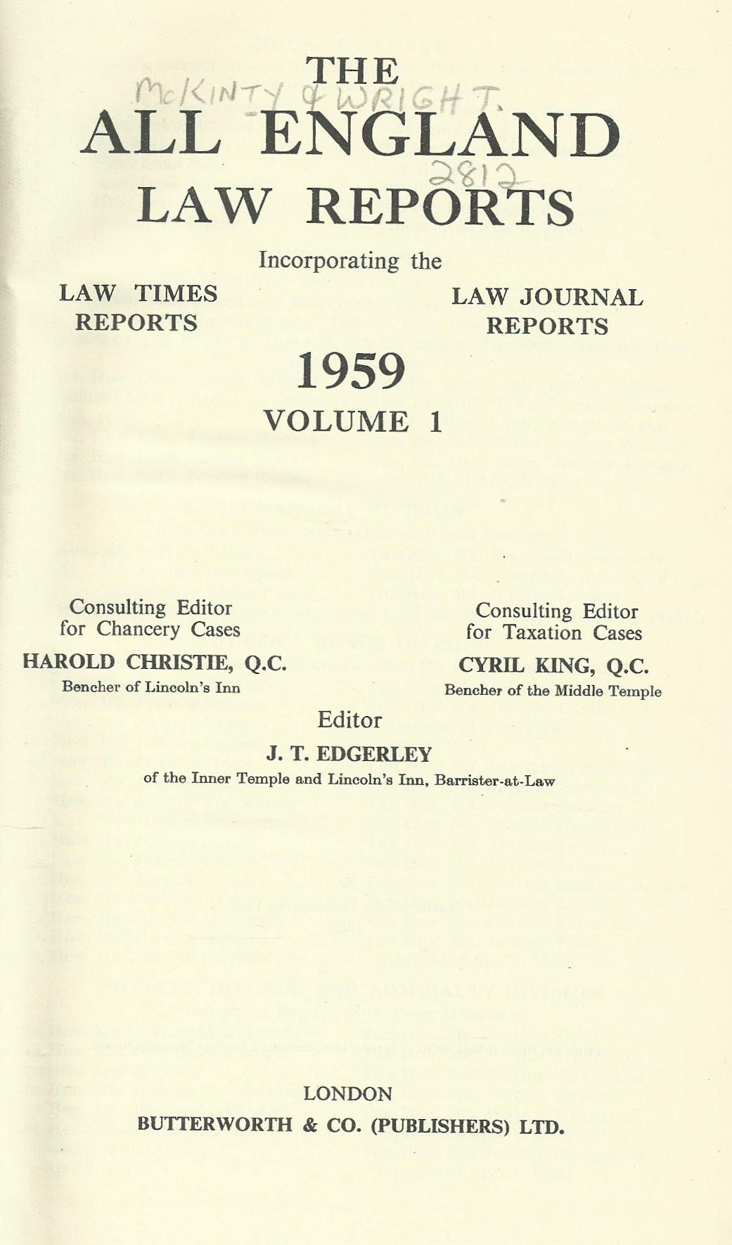 The All England Law Reports 1959 Volume 1