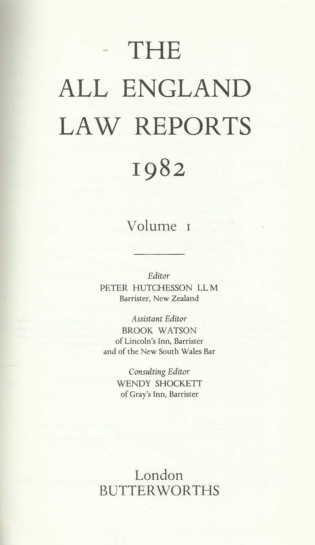 The All England Law Reports 1982 Volume 1