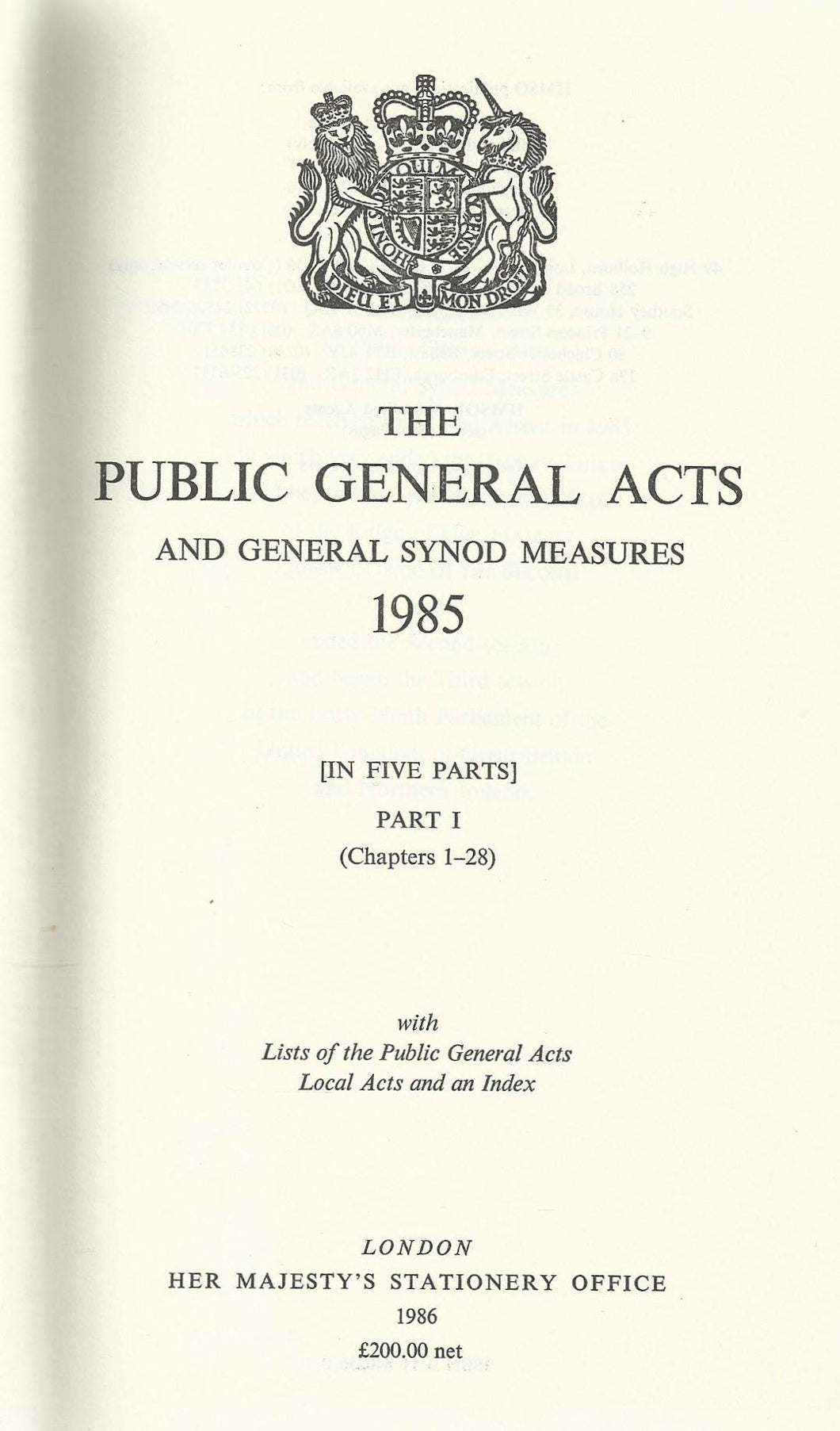 The Public General Acts and General Synod Measures 1985