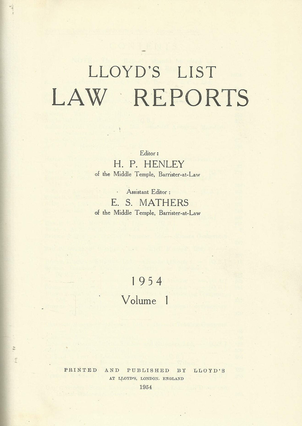 Lloyd's List Law Reports - 1954, Volume 1