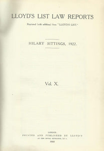 Lloyd's List Law Reports - Volume X (10), Hilary Sittings, 1922