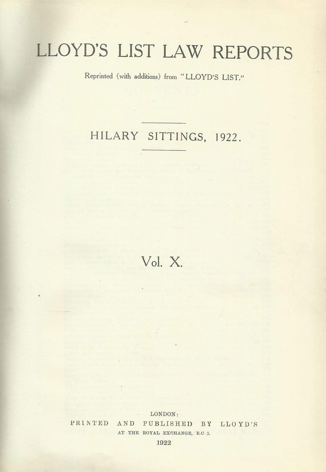 Lloyd's List Law Reports - Volume X (10), Hilary Sittings, 1922