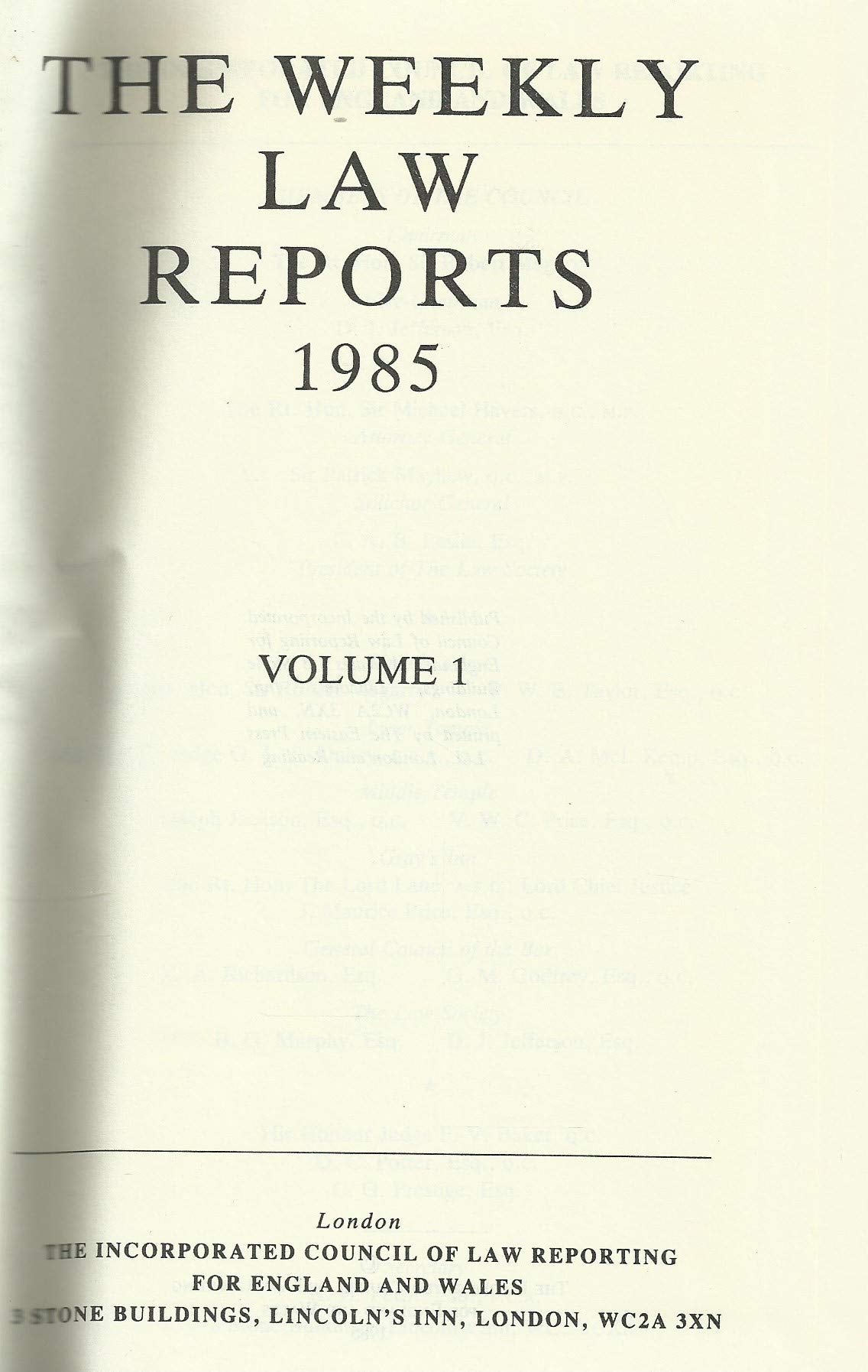The Weekly Law Reports 1985, Volume I