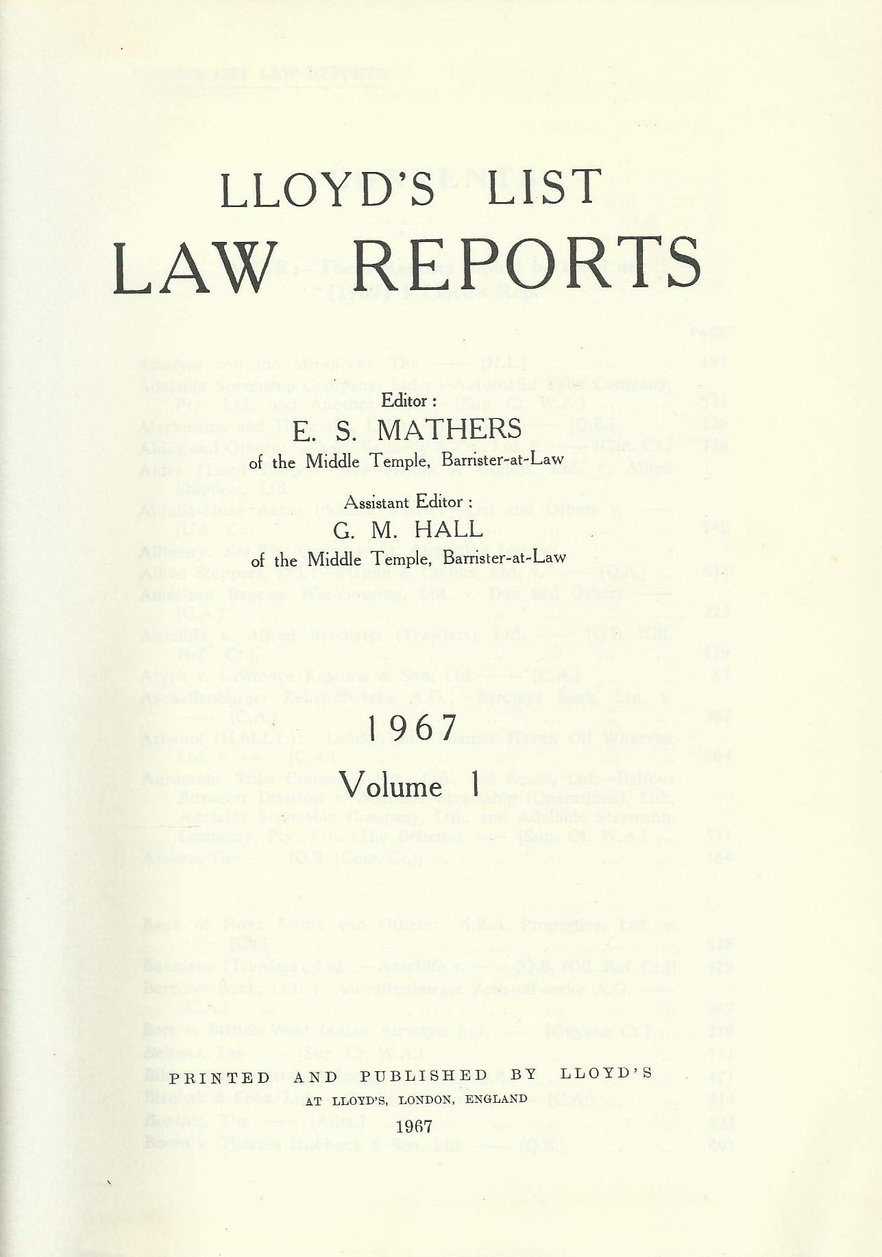 Lloyd's List Law Reports - 1967, Volume I