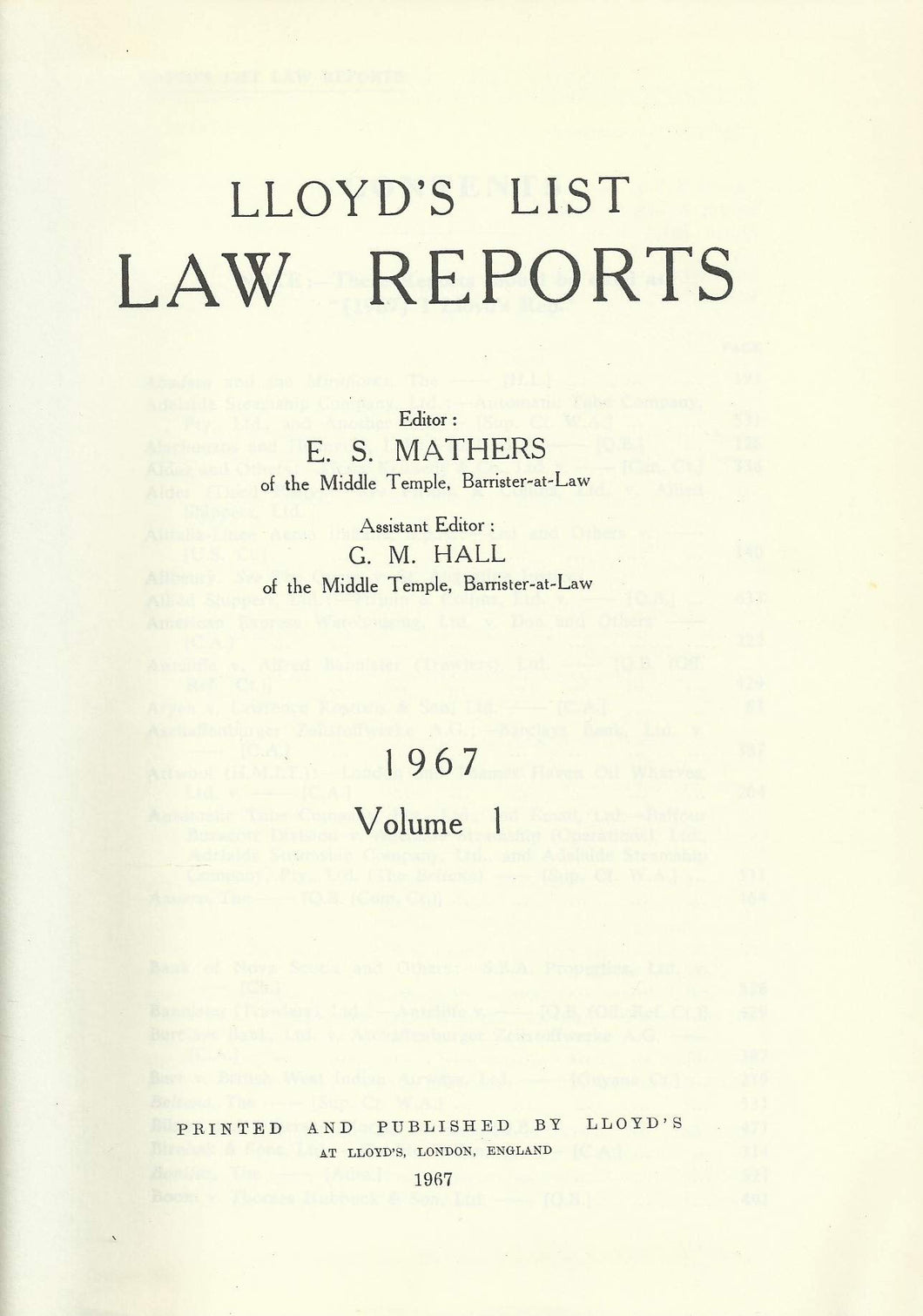 Lloyd's List Law Reports - 1967, Volume I