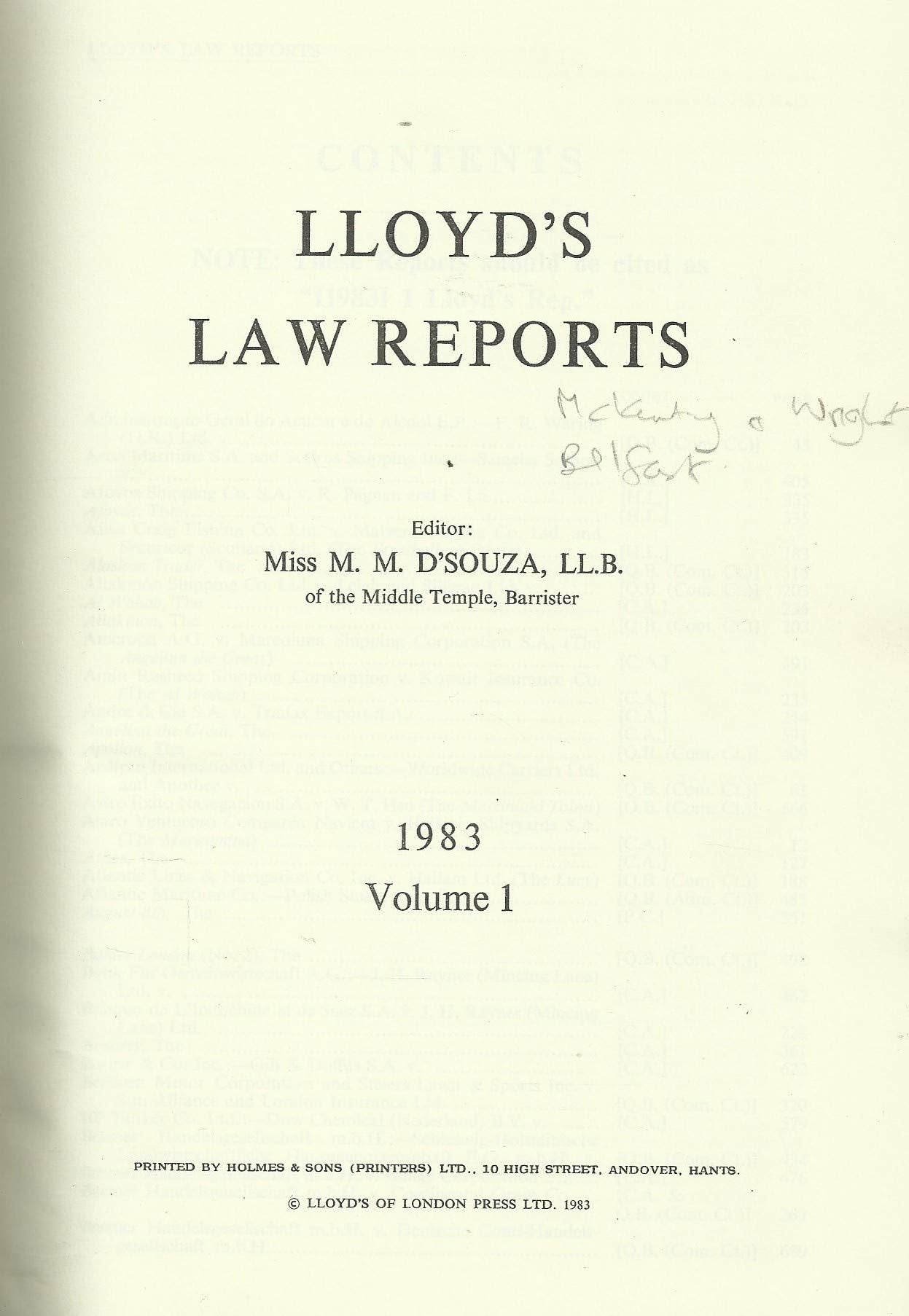 Lloyd's Law Reports - 1983, Volume 1