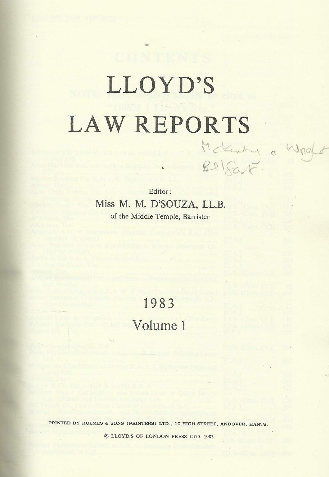 Lloyd's Law Reports - 1983, Volume 1