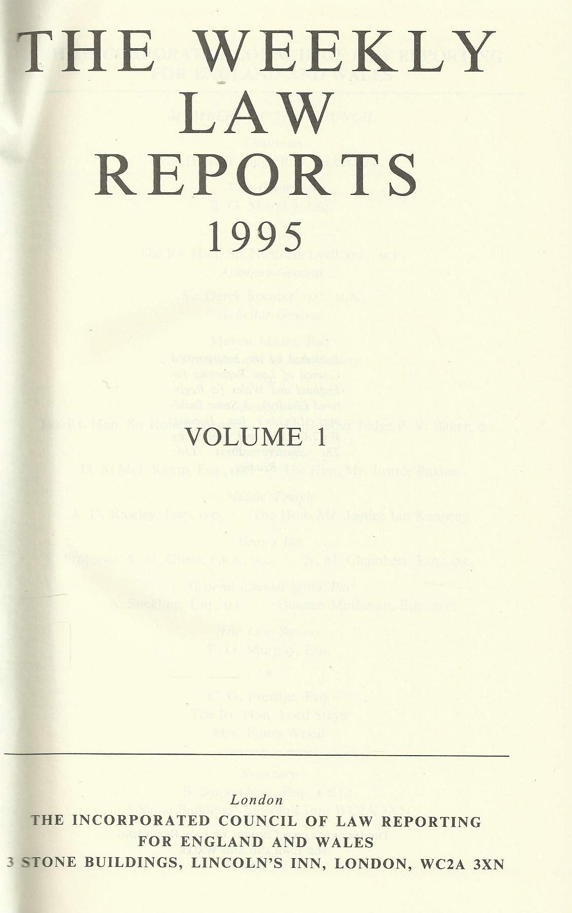 The Weekly Law Reports 1995, Volume I