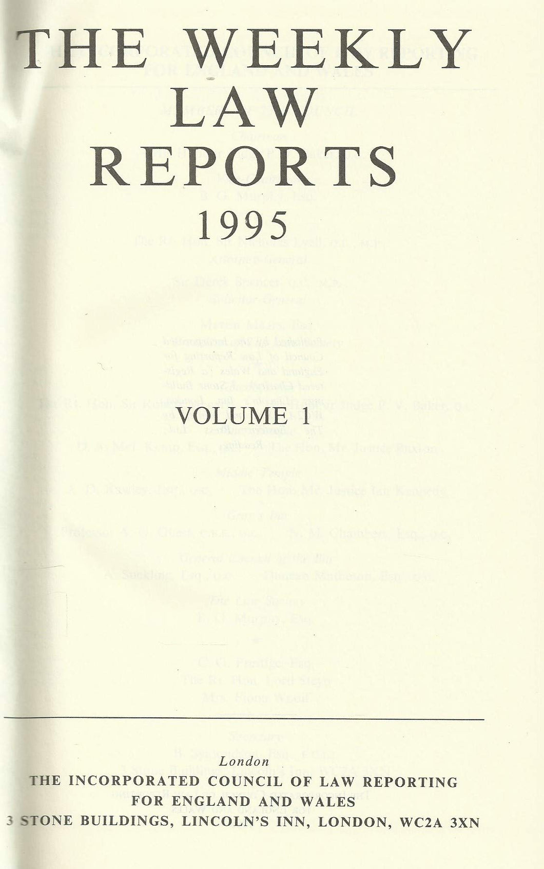 The Weekly Law Reports 1995, Volume I