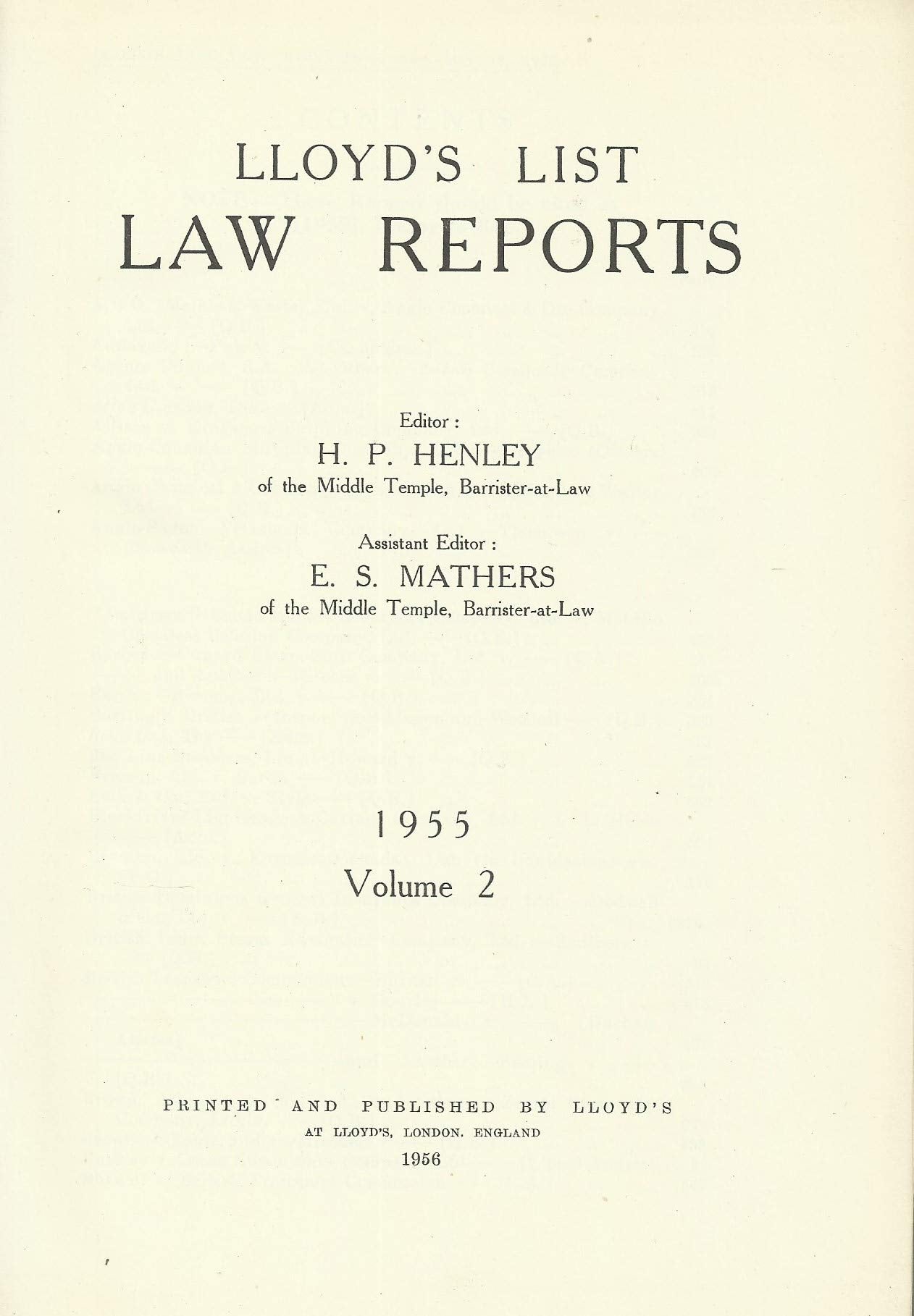 Lloyd's List Law Reports - 1955, Volume 2 (Volume II)