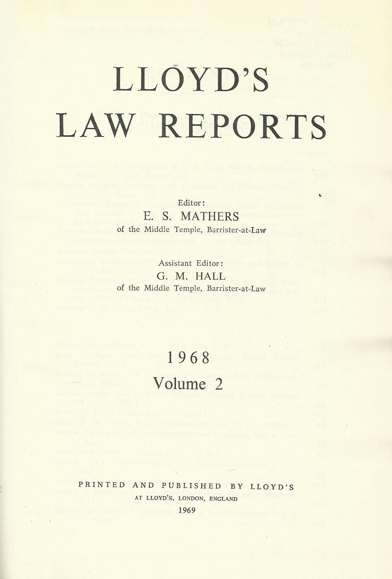 Lloyd's Law Reports - 1968, Volume 2