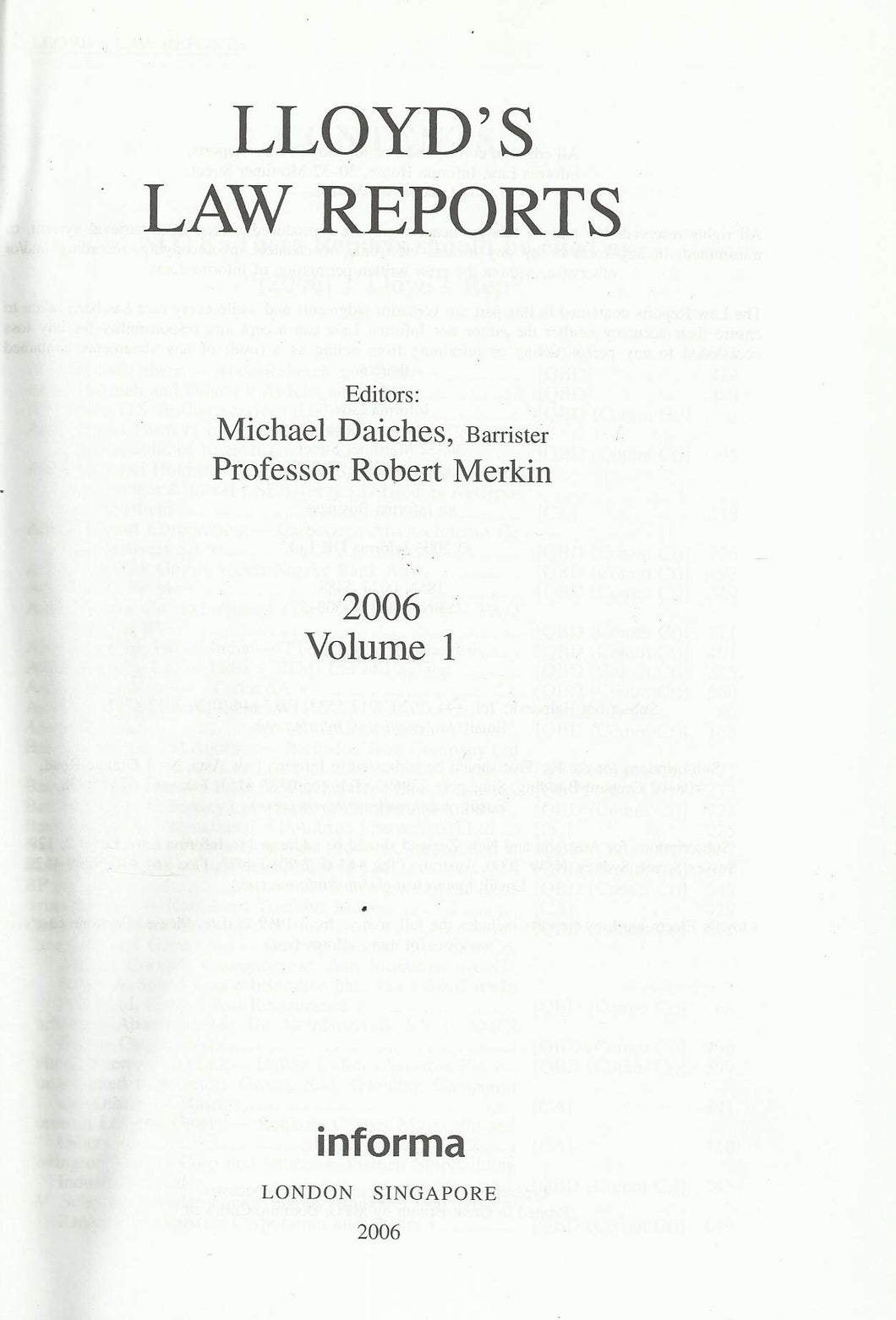 Lloyd's Law Reports - 2006, Volume I - Volume 1