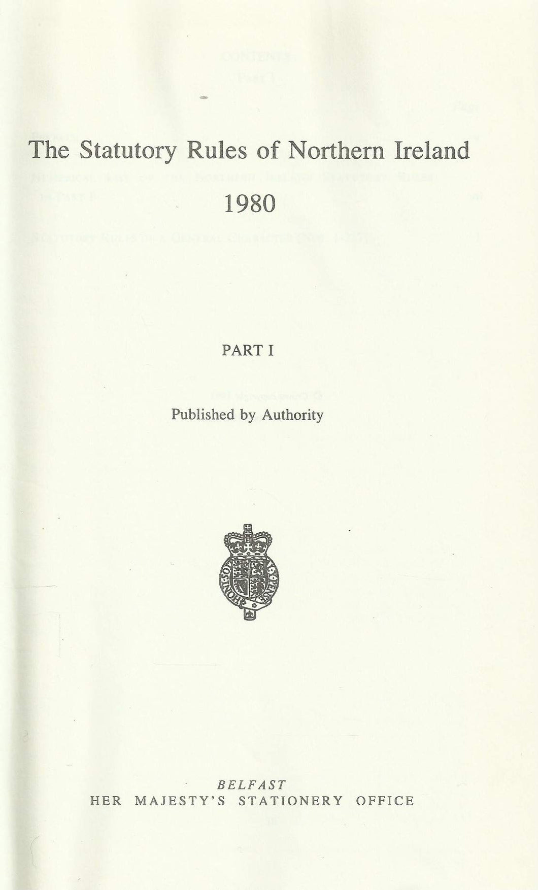 The Statutory Rules of Northern Ireland: 1980 Part 1 nos