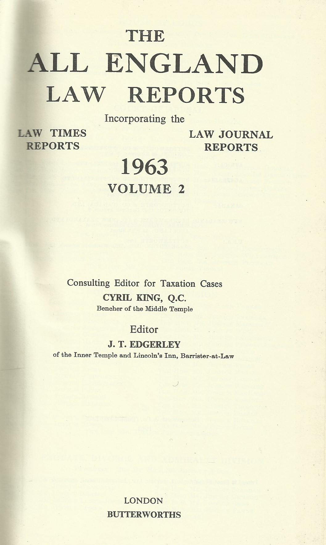 THE ALL ENGLAND LAW REPORTS: 1963, VOLUME II.