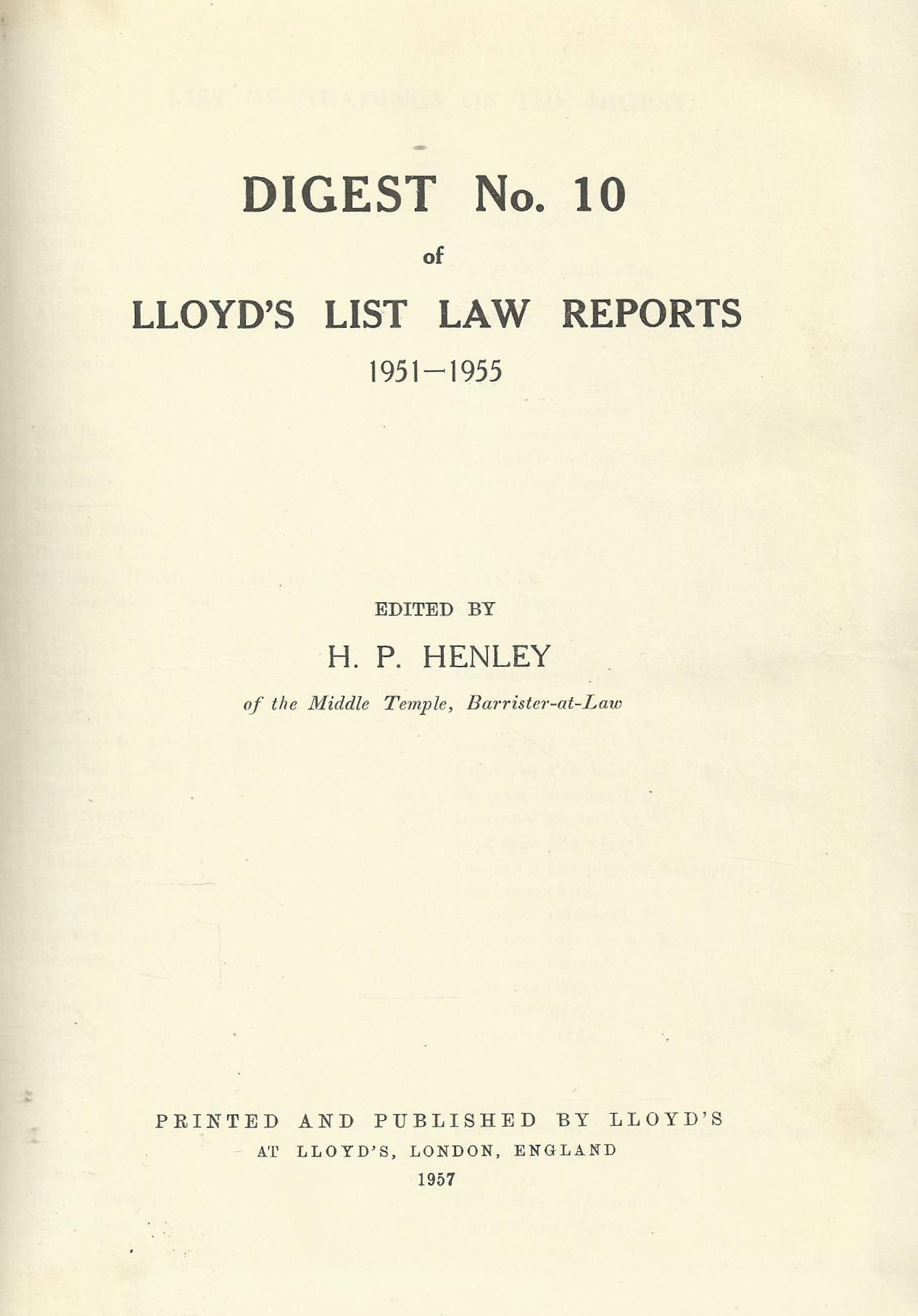 Lloyd's List Law Reports - Digest No 10, 1951-1955