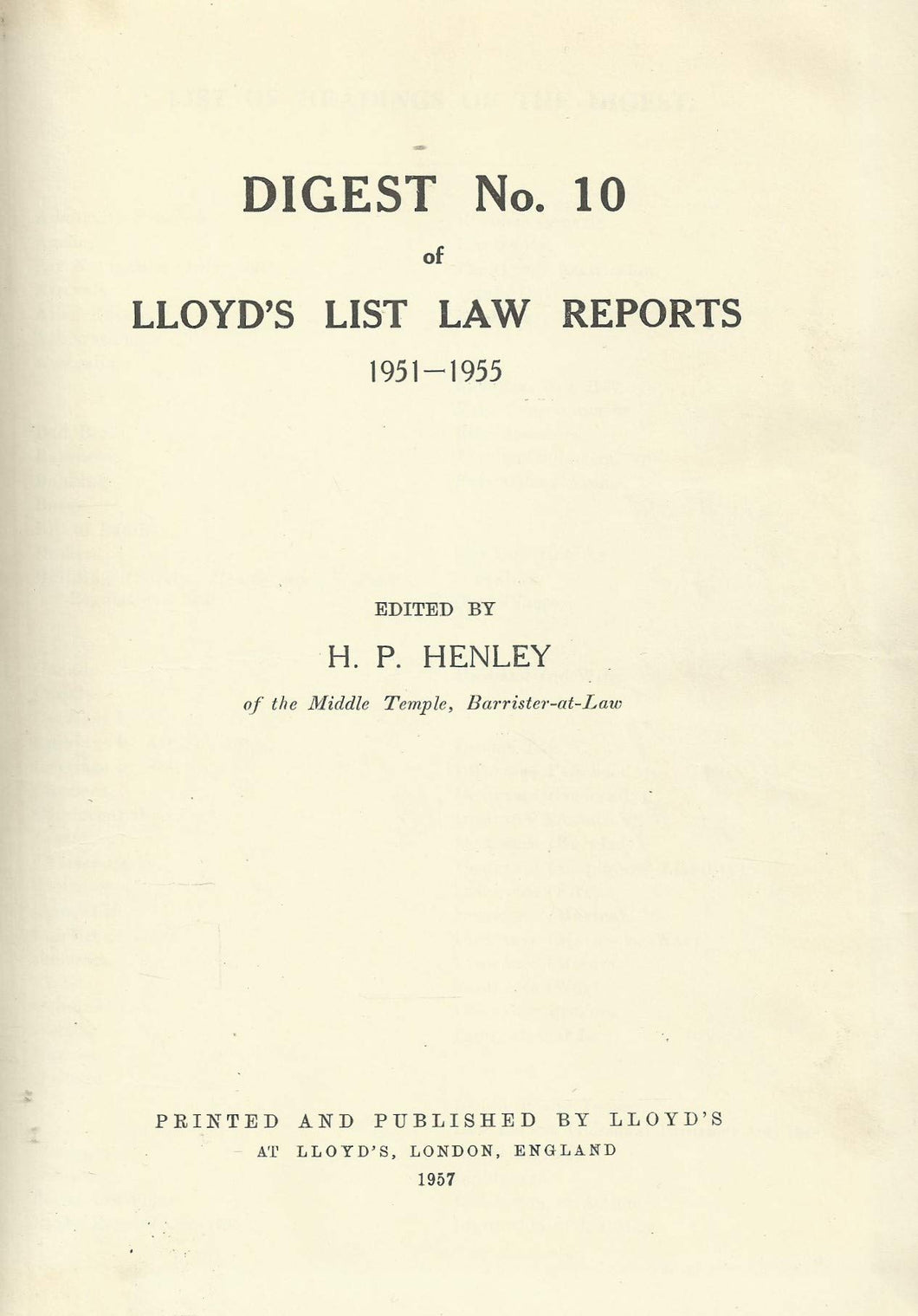 Lloyd's List Law Reports - Digest No 10, 1951-1955
