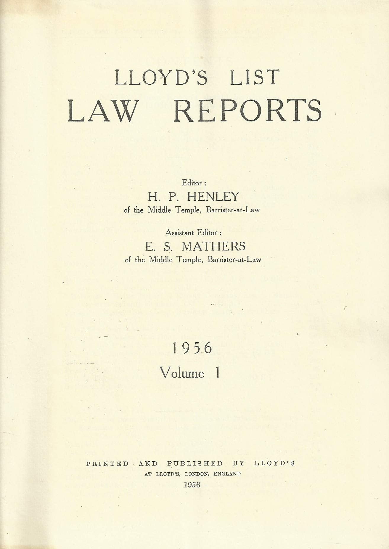 Lloyd's List Law Reports - 1956, Volume 1