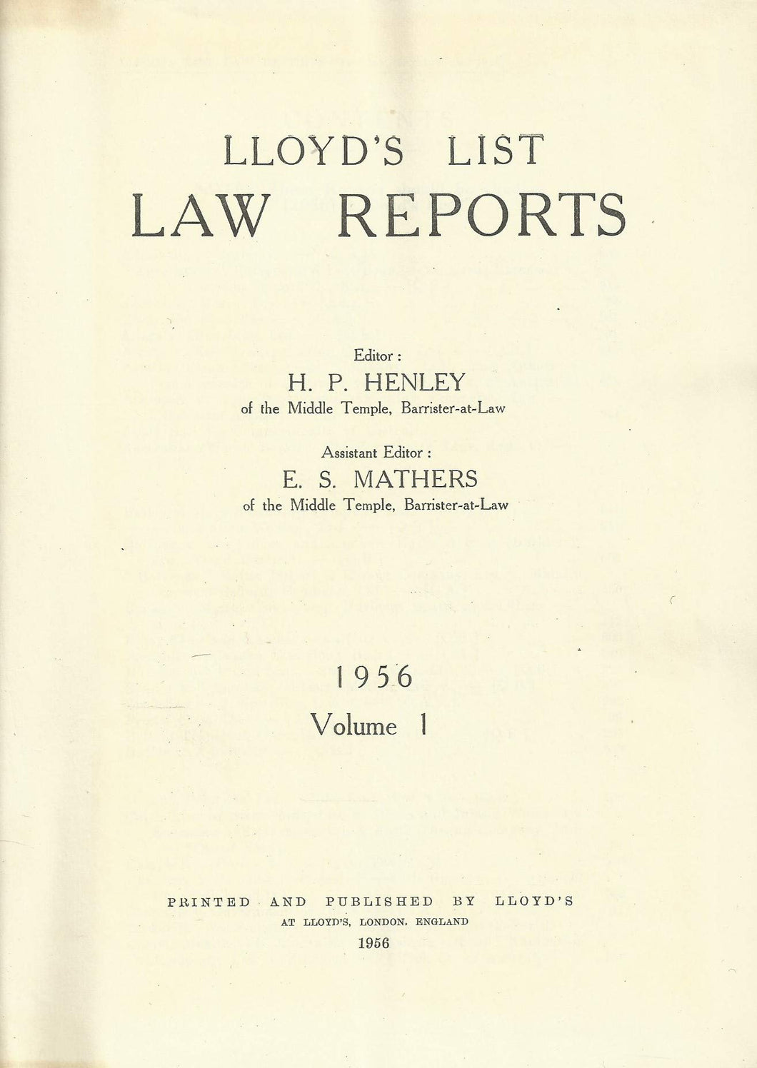 Lloyd's List Law Reports - 1956, Volume 1