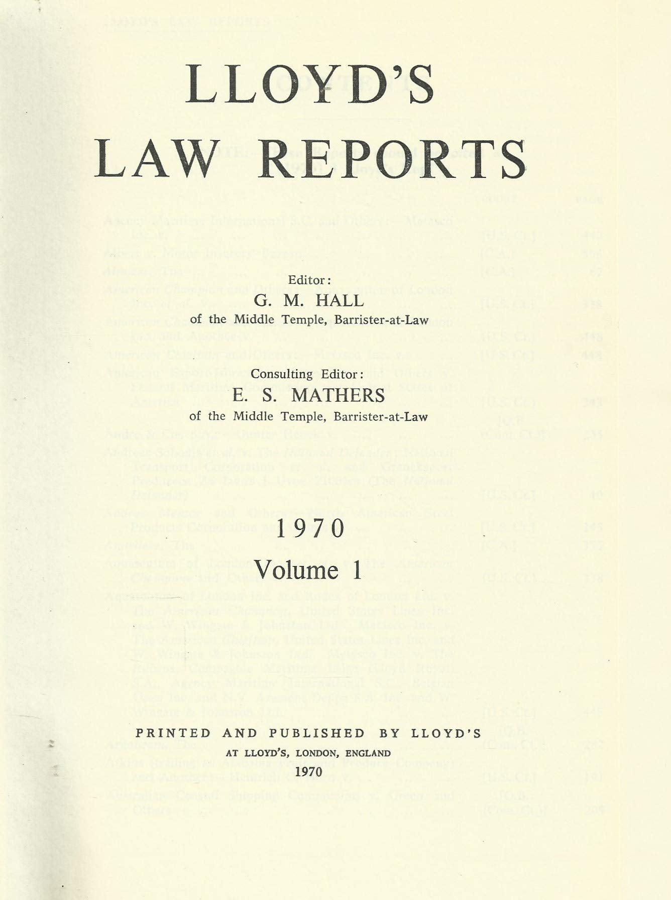 Lloyd's Law Reports - 1970, Volume 1
