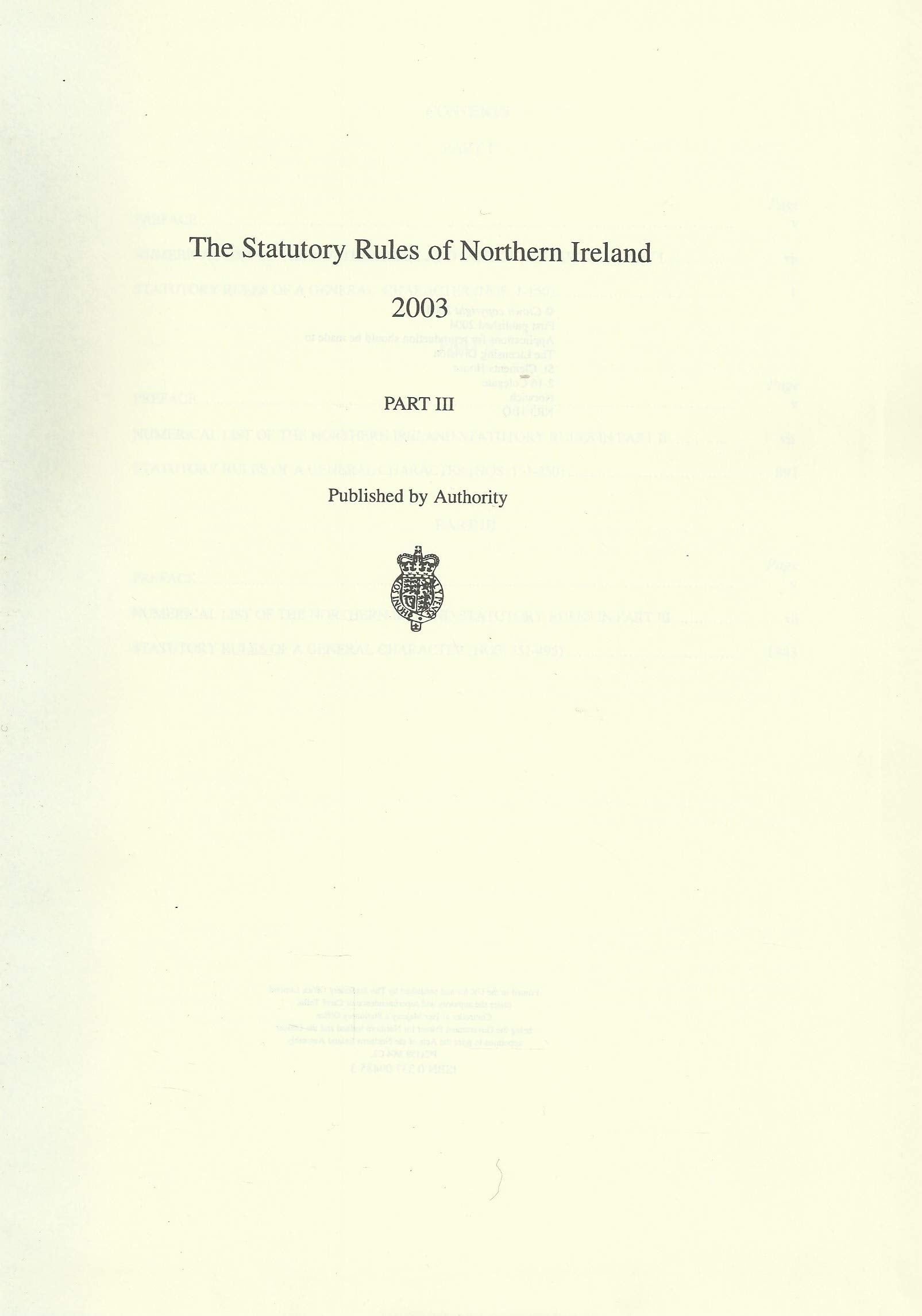 Northern Ireland Statutory Rules 2003, Part III (Part 3) - The Statutory Rules of Northern Ireland