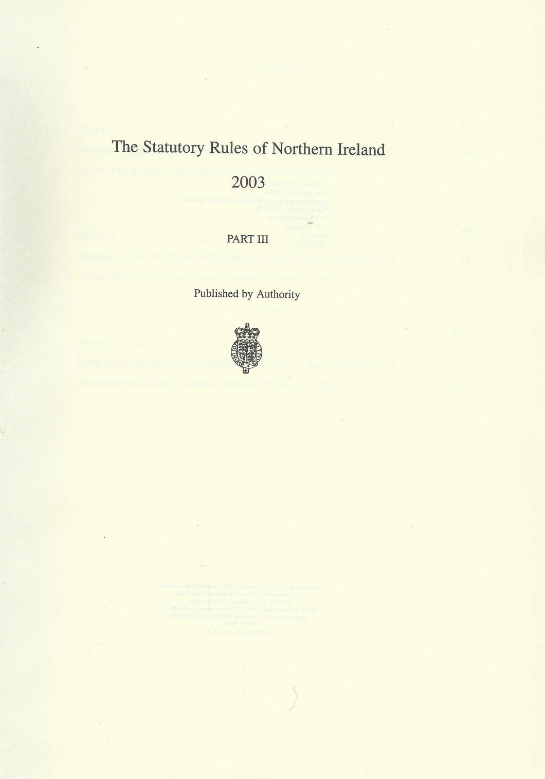 Northern Ireland Statutory Rules 2003, Part III (Part 3) - The Statutory Rules of Northern Ireland