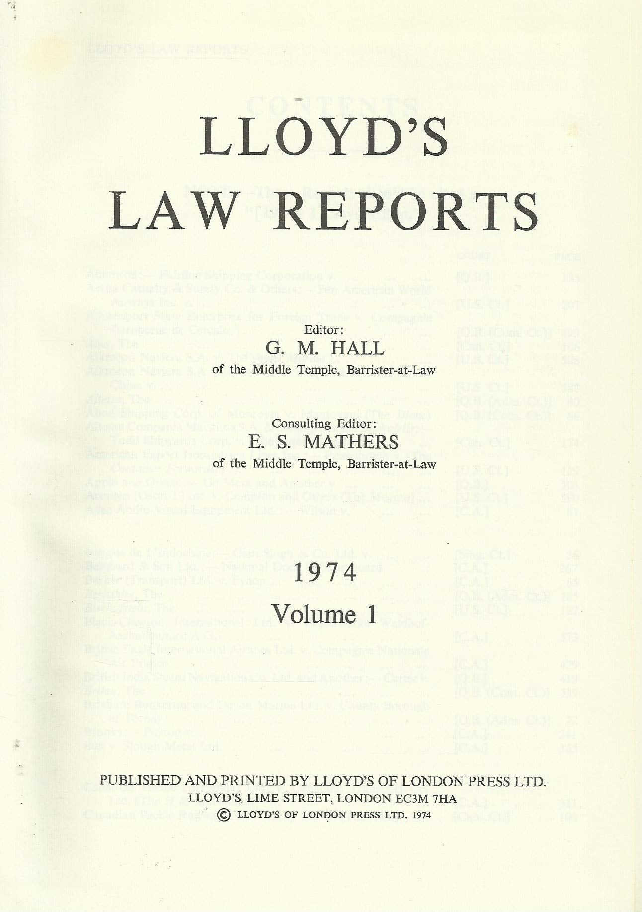 Lloyd's Law Reports - 1974, Volume 1