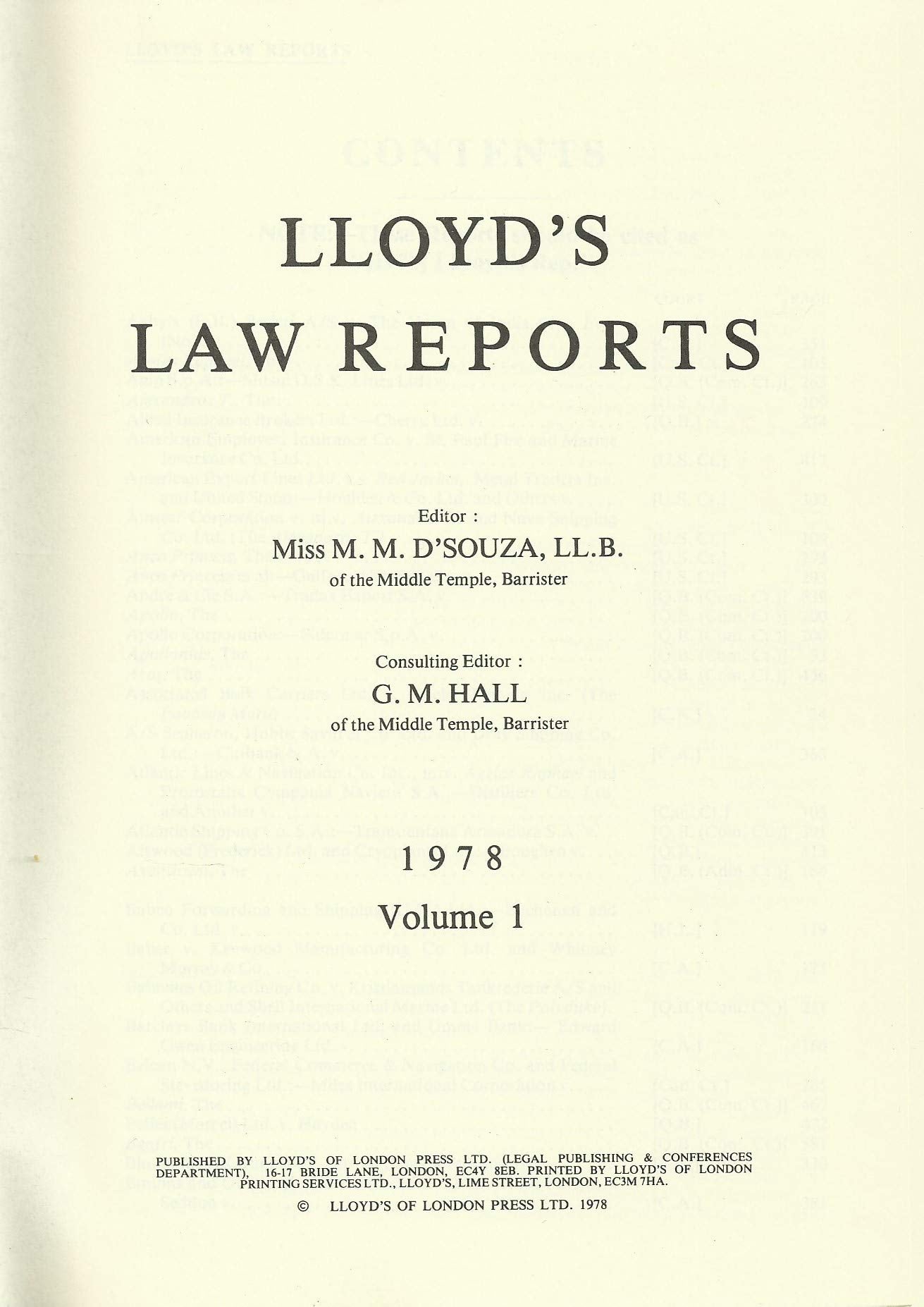 Lloyd's Law Reports - 1978 Volume 1