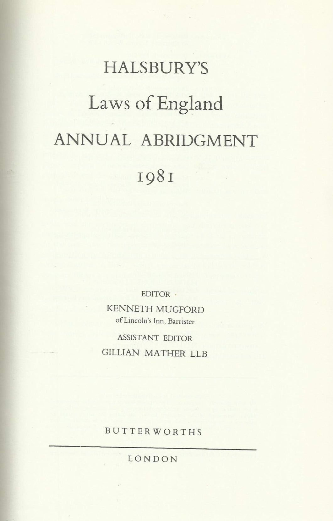 Halsburys laws of england 1981 annual abridgment