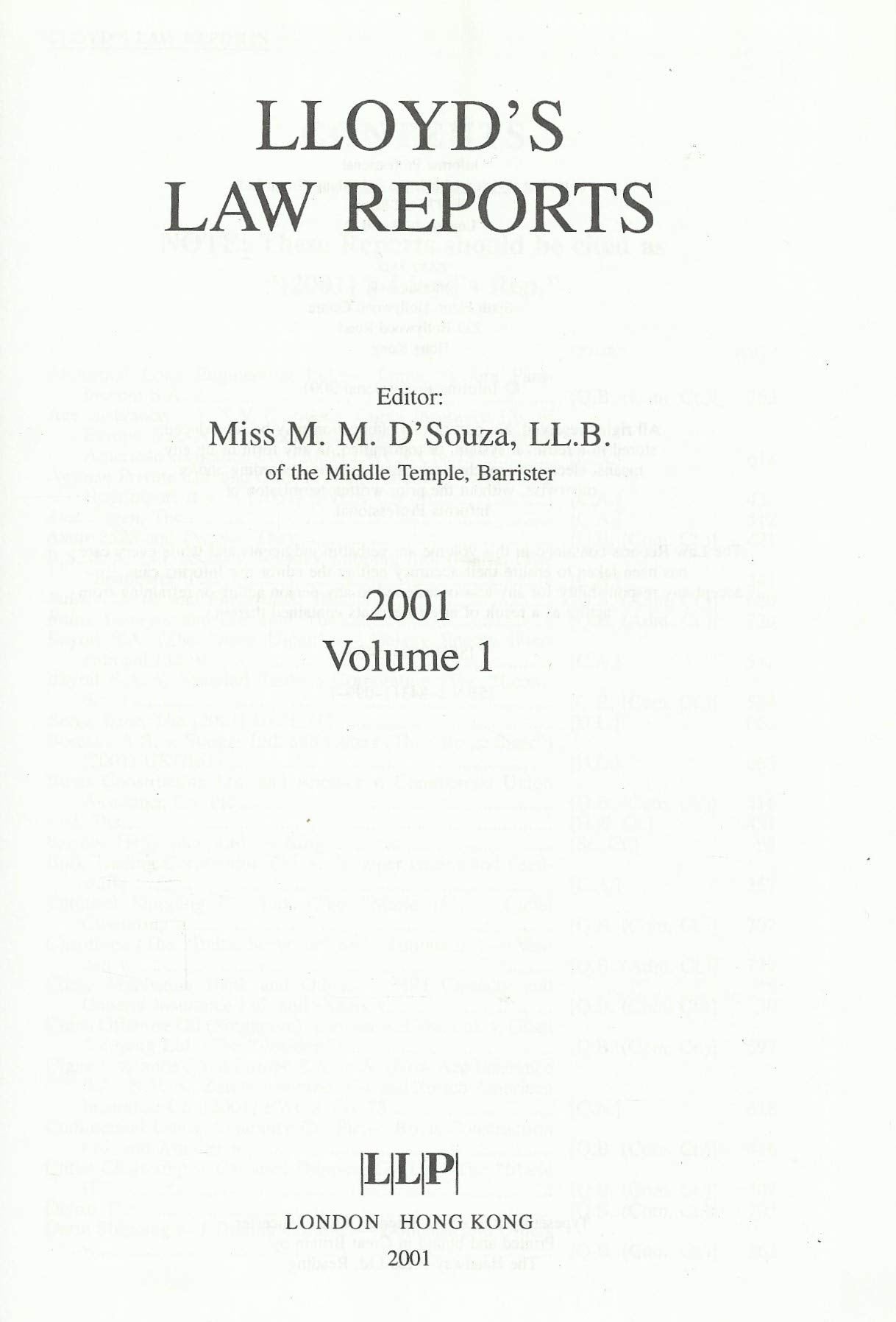 Lloyd's Law Reports - 2001, Volume 1
