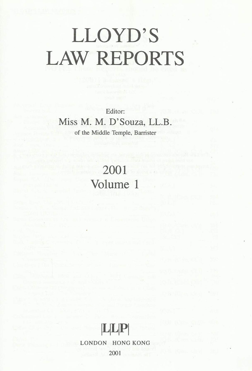 Lloyd's Law Reports - 2001, Volume 1