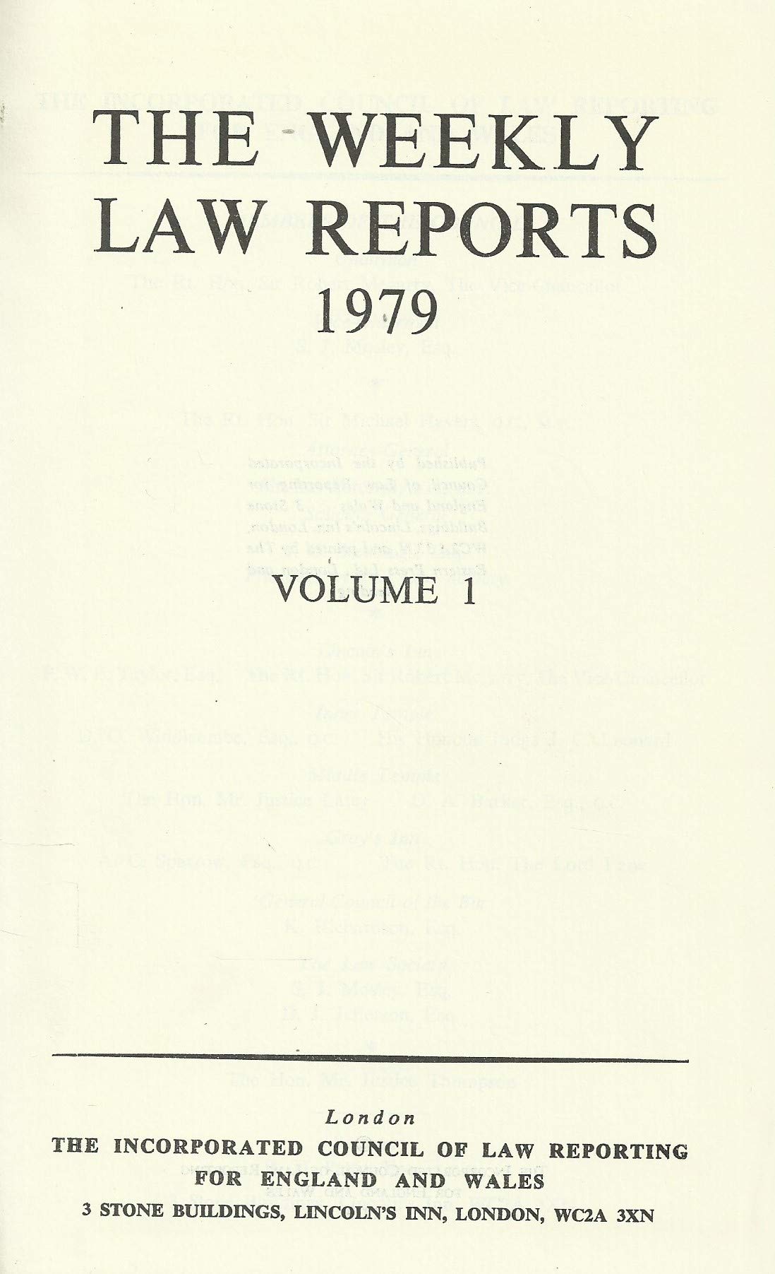 The Weekly Law Reports 1979, Volume I