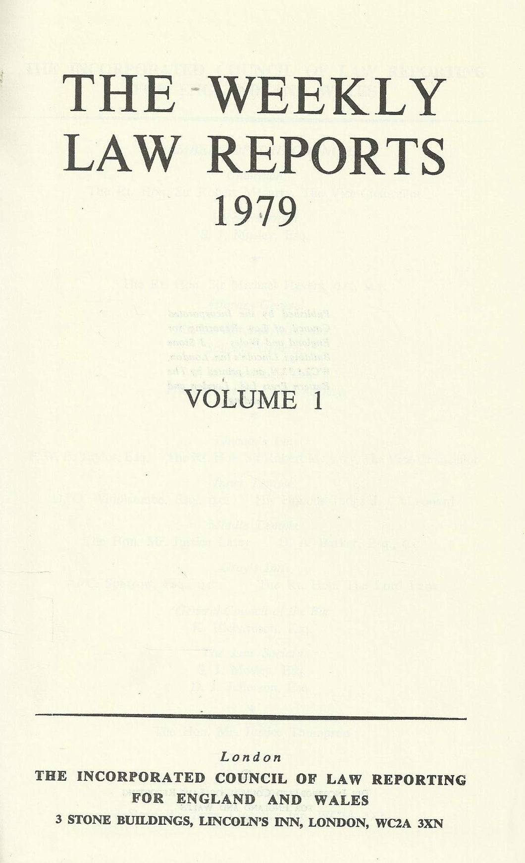 The Weekly Law Reports 1979, Volume I