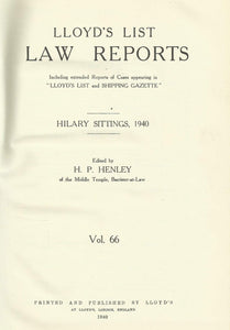 Lloyd's List Law Reports - Volume 66, Hilary Sittings, 1940