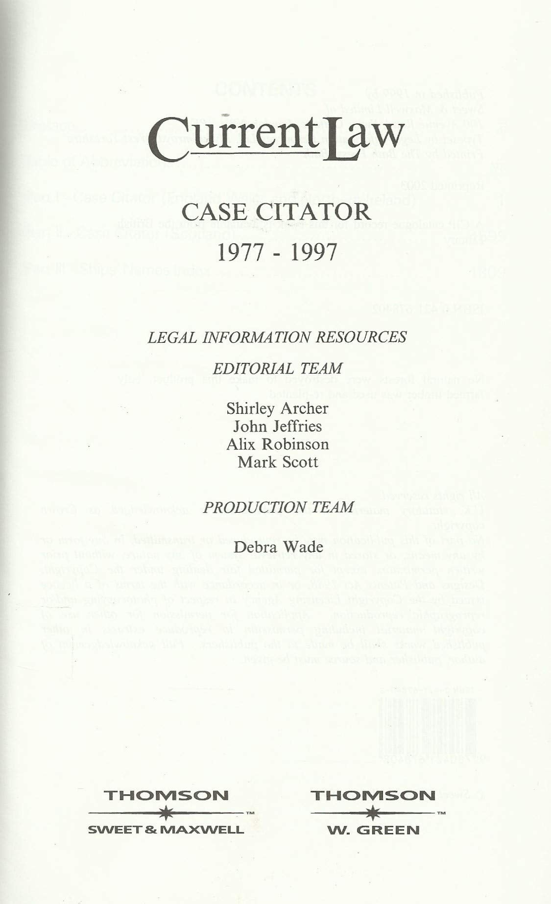 Current Law Case Citators 1977-1997