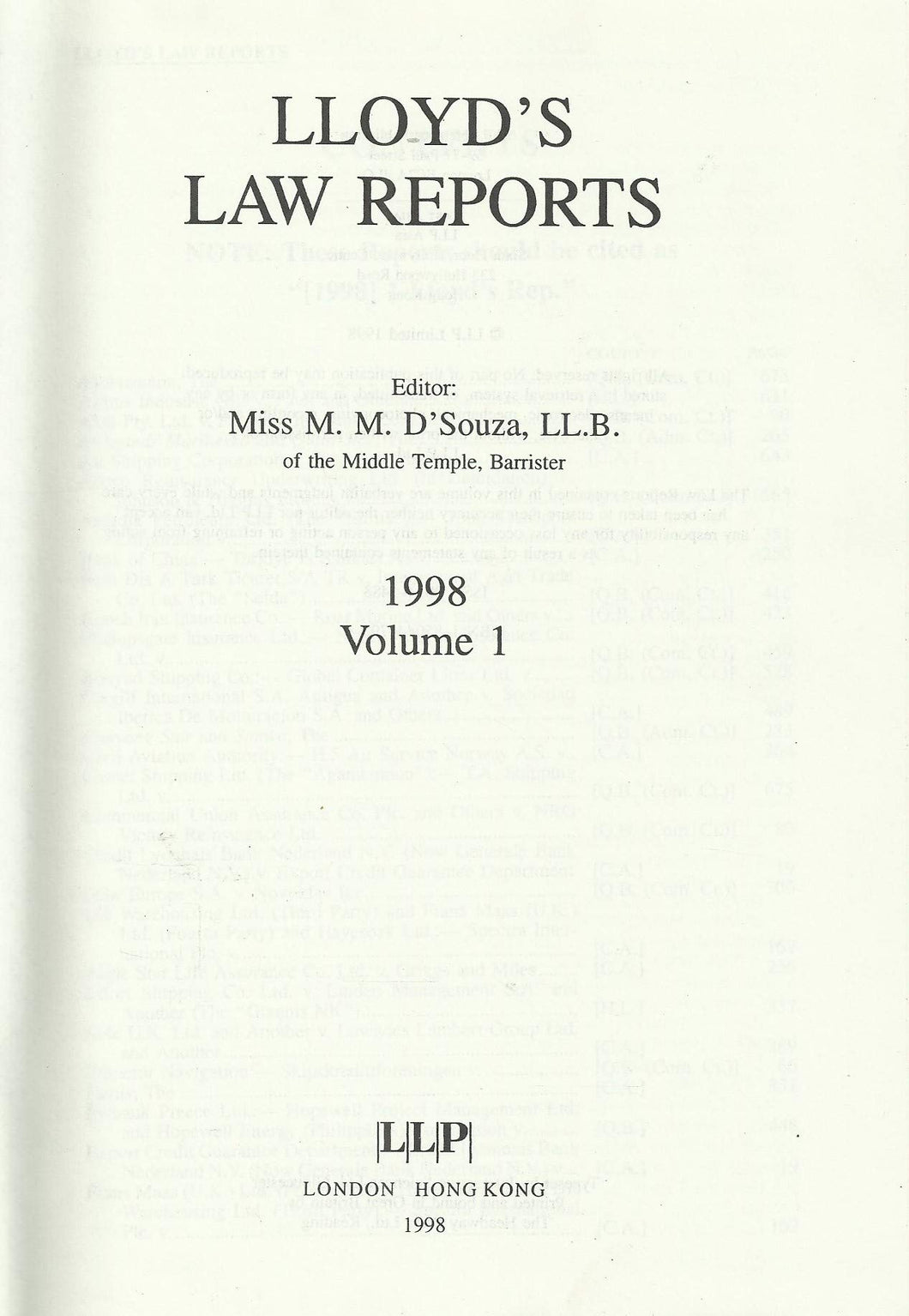 Lloyd's Law Reports - 1998, Volume 1