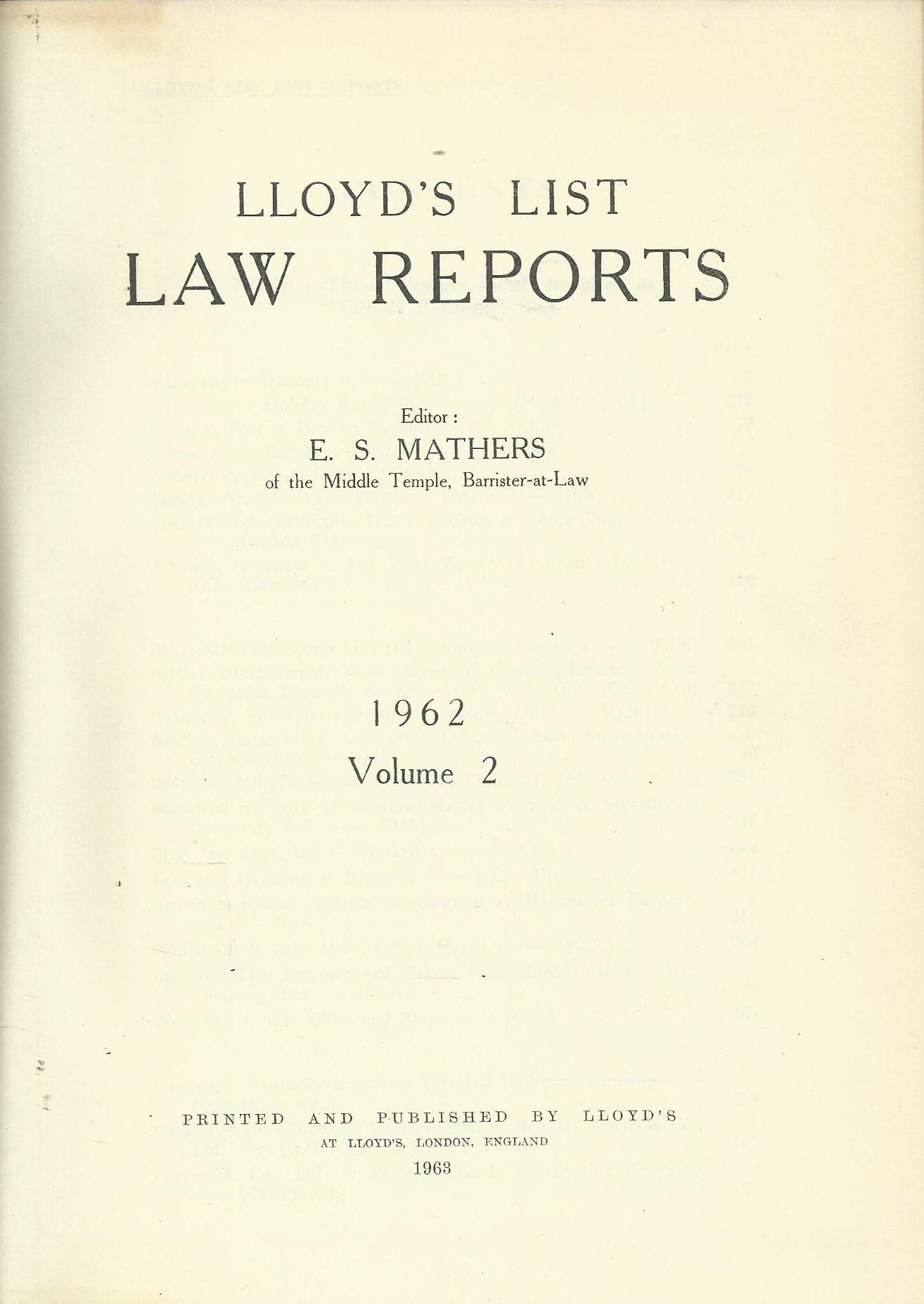 Lloyd's Law Reports - 1962, Volume 2