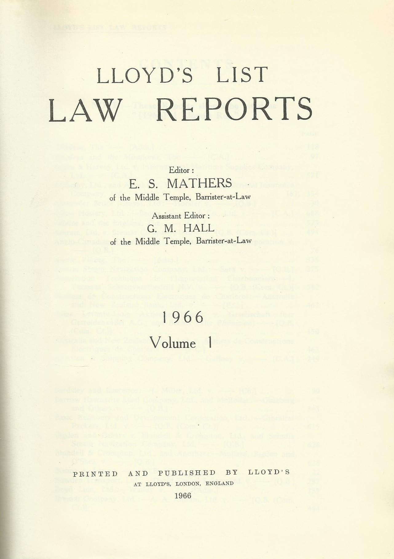 Lloyd's List Law Reports 1966, Volume 1