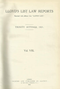 Lloyd's List Law Reports - Volume VII (Volume 7), Easter Sittings, 1921