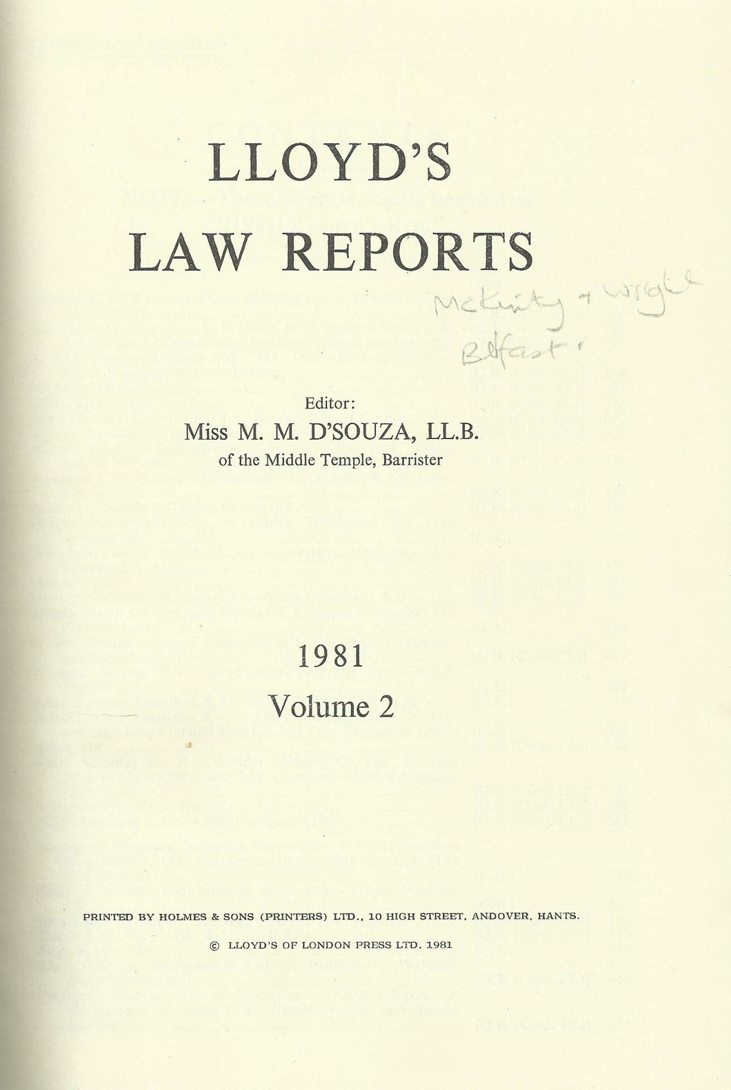 Lloyd's Law Reports 1981 Volume 2